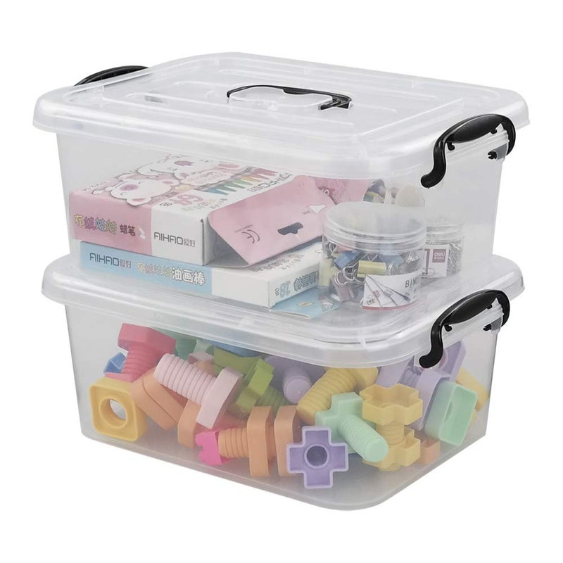 Xowine 8 L Plastic Storage Boxes, Clear Storage Bin with Black Handle, 2-Pack - Image 1